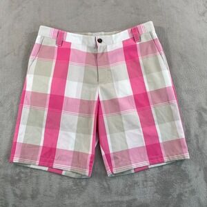 Adidas Golf Shorts Men 34 Pink Grey Plaid Performance Flat Front‎ NWOT